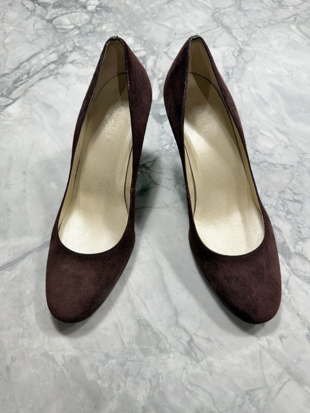 Talbots Chocolate Dark Brown Suede Almond Toe Kitten Heel Pumps Size 9.5 B